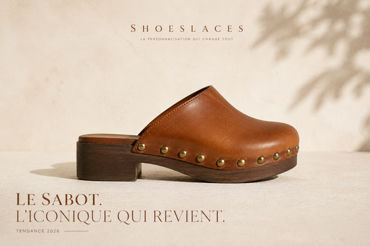 Sabot en cuir marron à rivets illustrant le retour de la tendance sabot en 2026