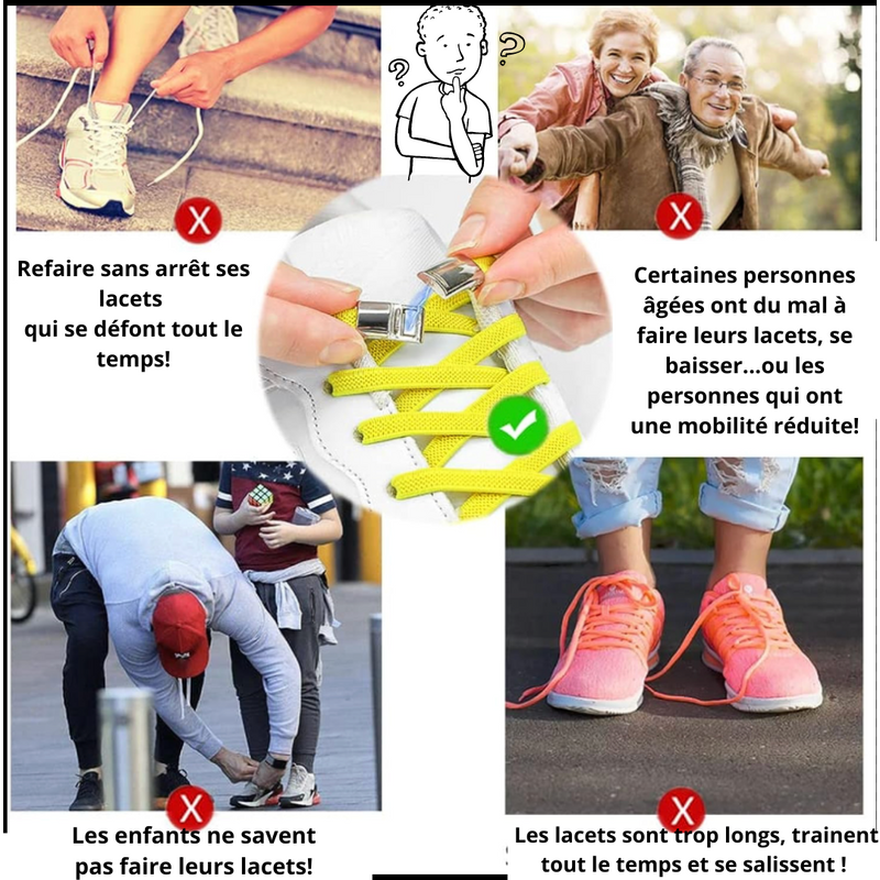 Lacets élastiques sans laçage (la paire) - chaussures baskets adultes enfants