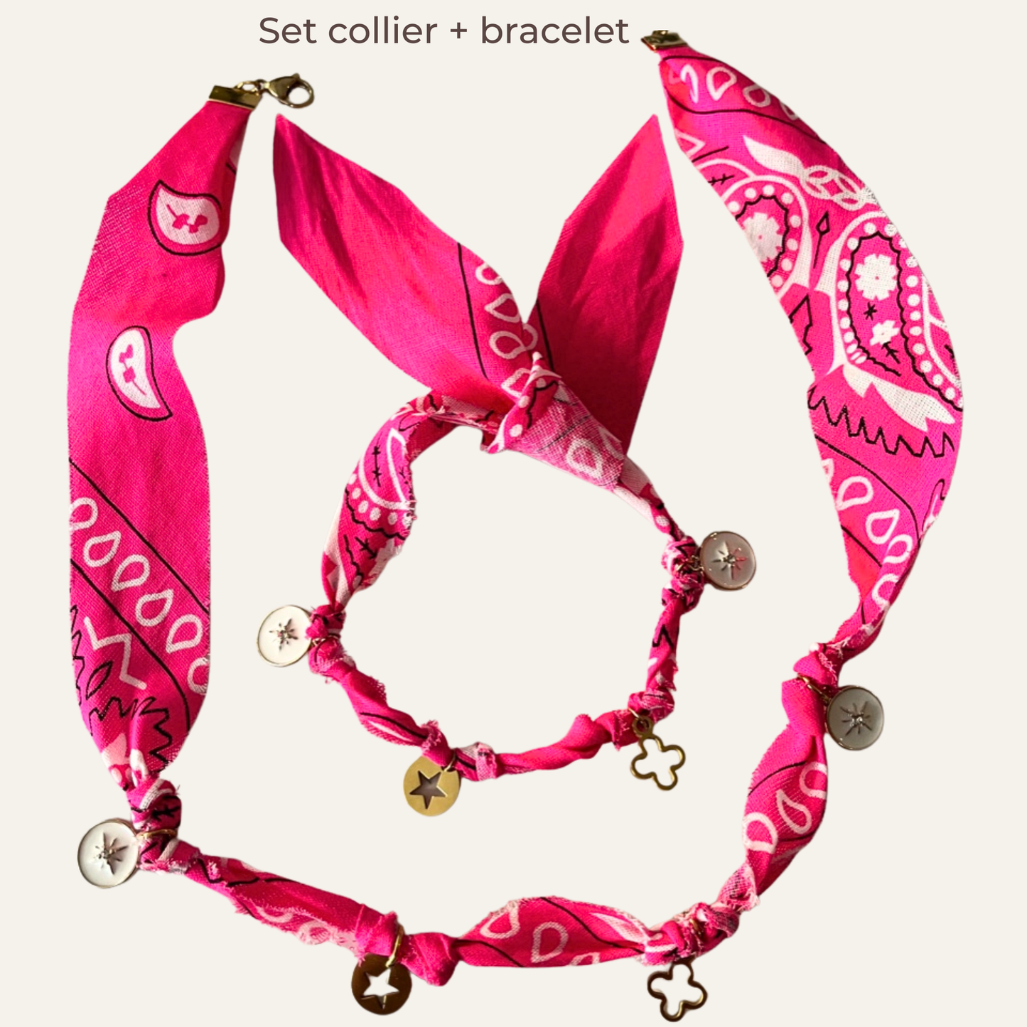 🏖️ Bracelet bandana paisley bohème, collier & chevillère assortis – Bijou coloré fait main femme | Shoeslaces