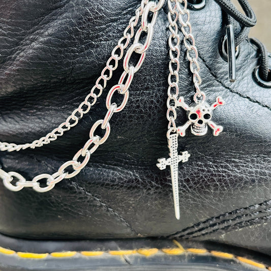 Chaîne de chaussures double dague - tête de mort  |  Shoeslaces - Shoeslaces-fr