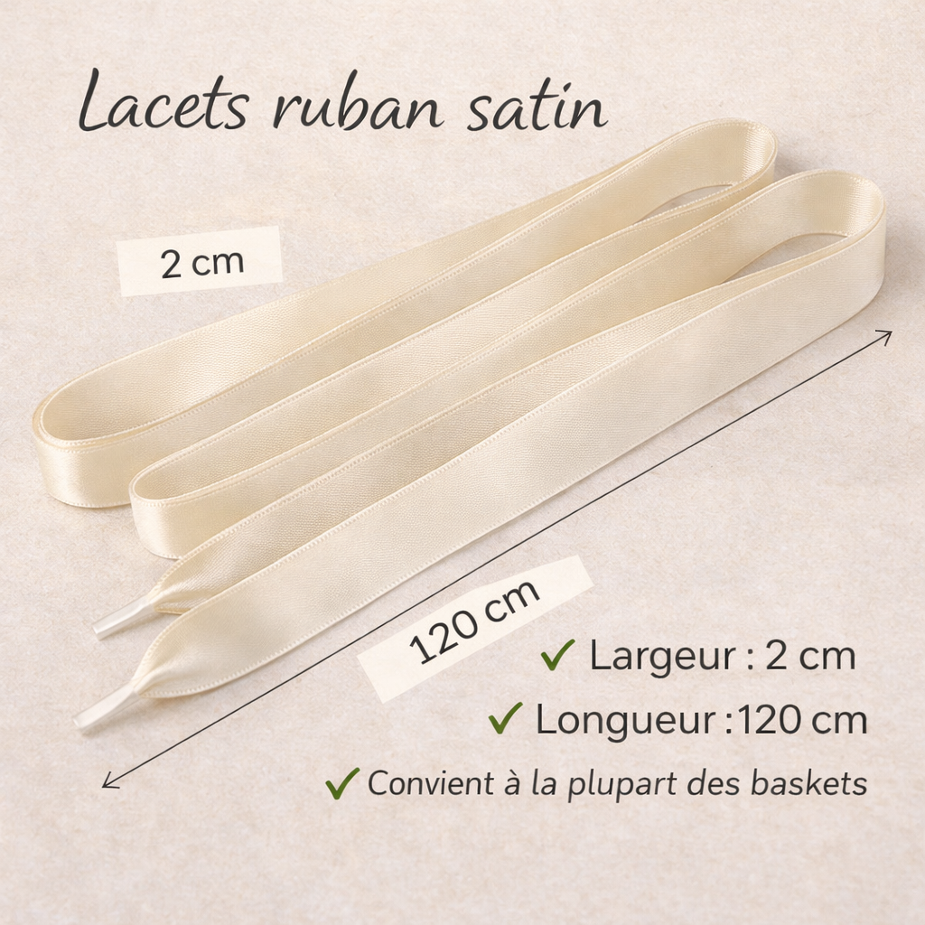Satin ribbon shoelaces – Lacets satin pour sneakers chic (13 colors, 2 cm)