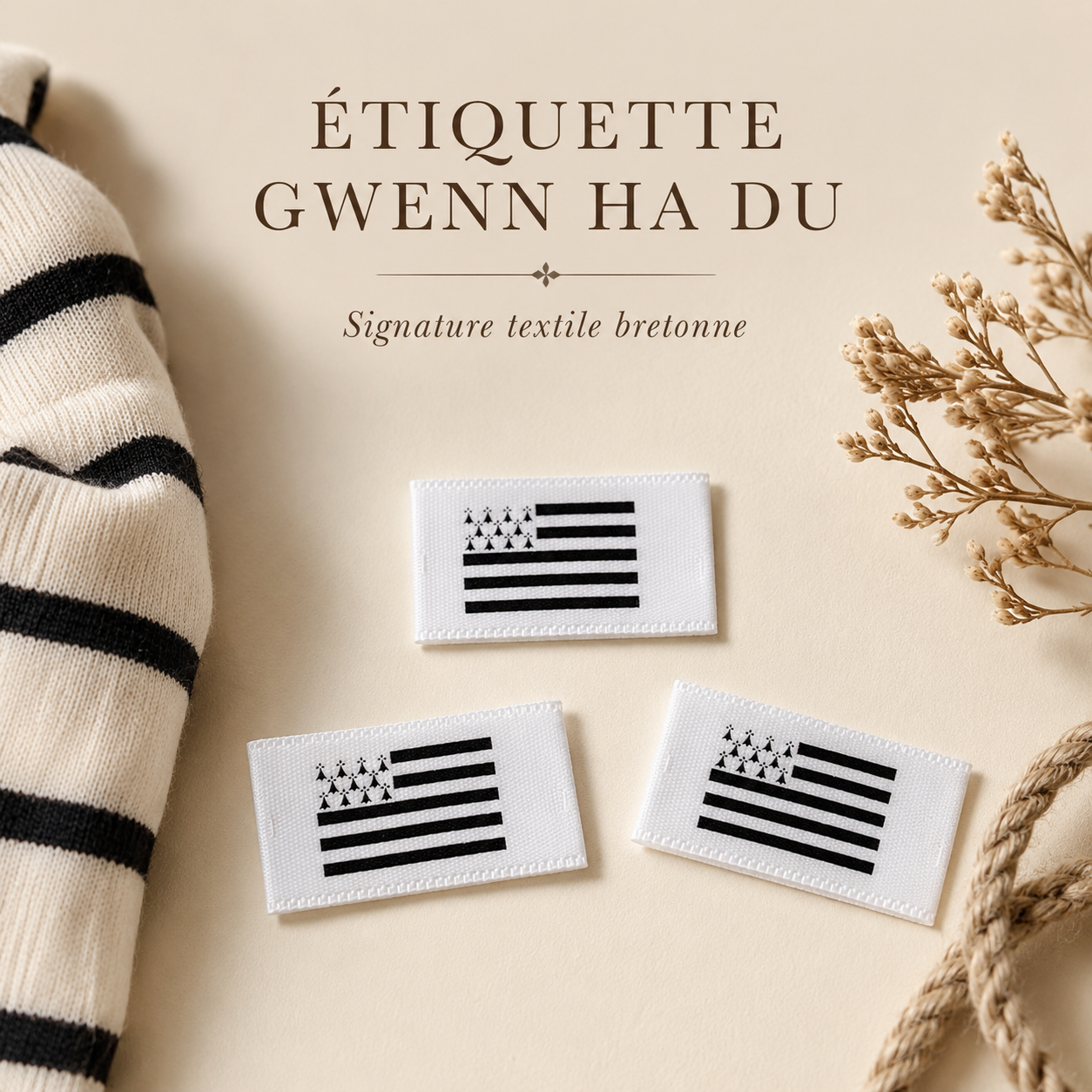 🏴 Pack étiquettes Breton Gwenn ha Du à coudre - Style Breizh | Shoeslaces