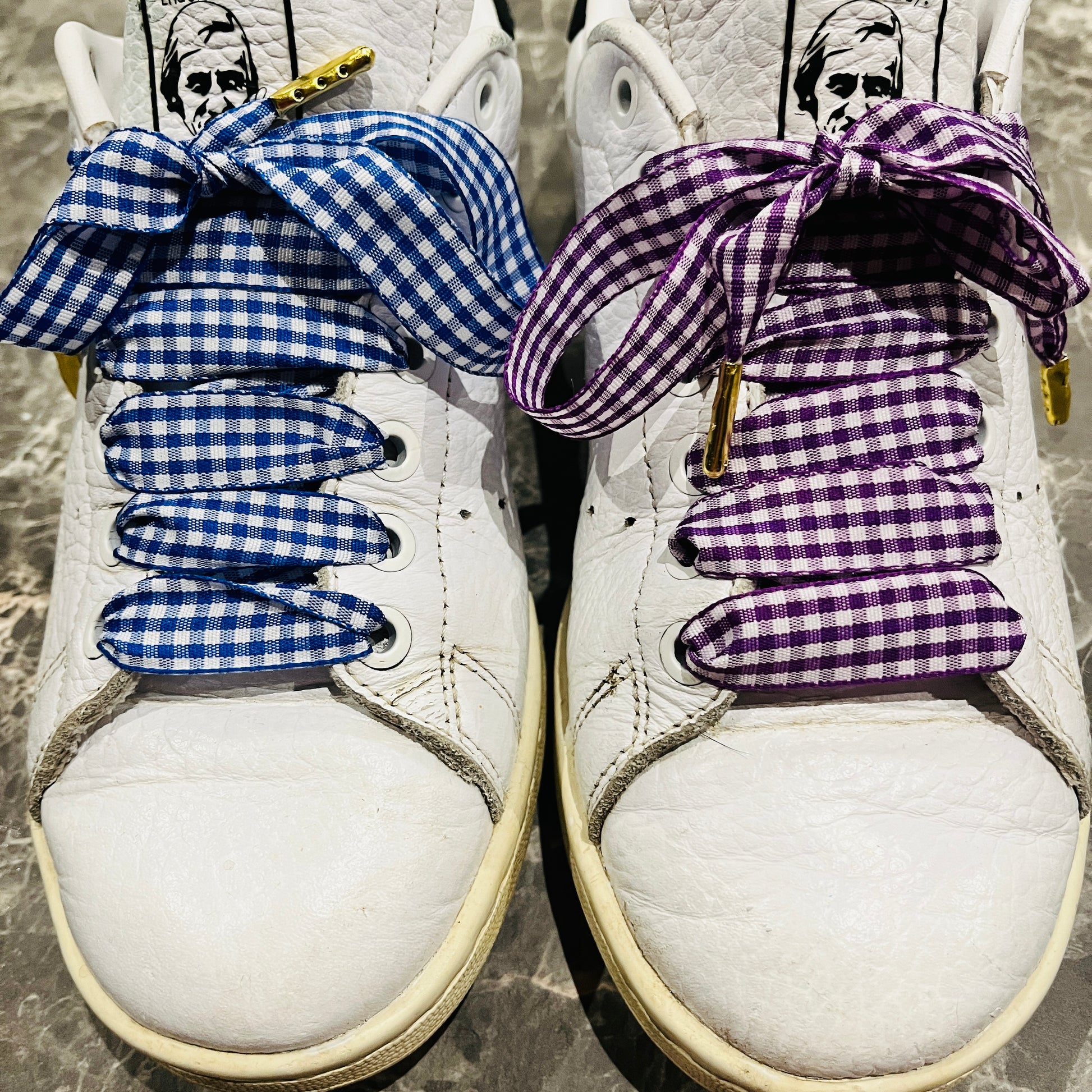 Lacets de chaussures VICHY A CARREAUX bleu et blanc ou violet et blanc