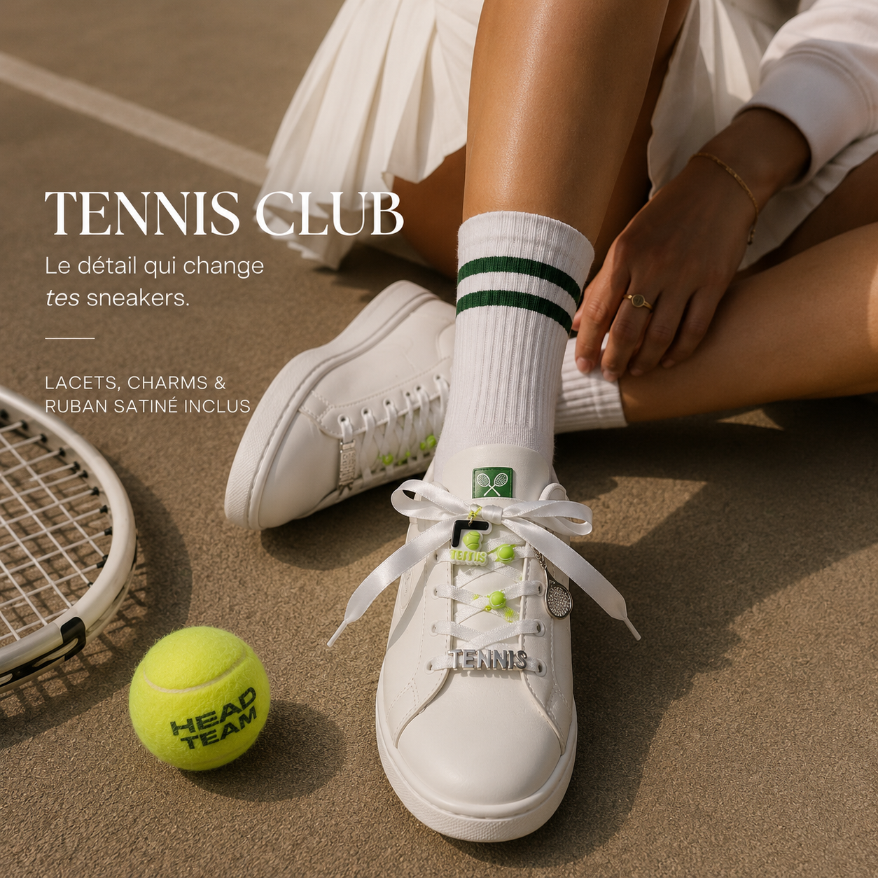 🎾 Pack Tennis Club avec lacets et charms stylés | Shoeslaces