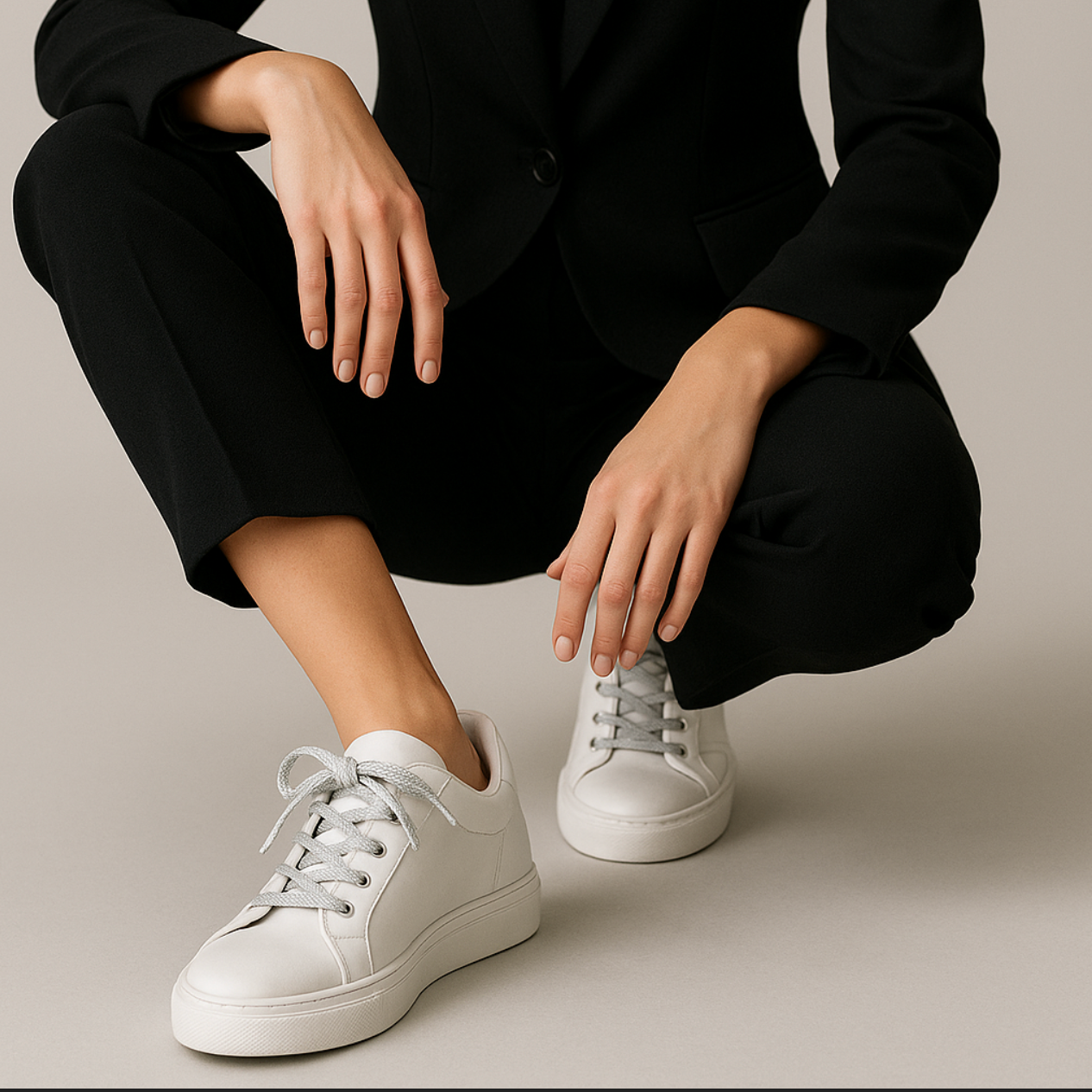 white sneakers styled with glitter shoelaces minimal aesthetic look